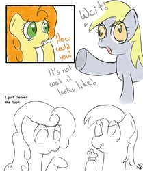 Size: 1024x1224 | Tagged: safe, artist:mrfizzyu, carrot top, derpy hooves, golden harvest, pegasus, pony, g4, comic, female, mare, muffin
