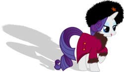 Size: 1024x600 | Tagged: safe, artist:albert238391, rarity, pony, unicorn, g4, command and conquer, communism, female, fur coat, hat, mare, red alert, russian, russian rarity, simple background, solo, transparent background, ushanka