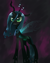 Size: 800x1000 | Tagged: safe, artist:moon petals, queen chrysalis, changeling, changeling queen, g4, crown, fangs, female, jewelry, regalia, solo, transparent wings, wings