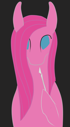 Size: 1000x1800 | Tagged: dead source, safe, artist:celestiawept, pinkie pie, earth pony, pony, g4, bust, female, flat colors, hoof hold, looking at you, minimalist, no catchlights, no pupils, pinkamena diane pie, portrait, scalpel, simple background, solo