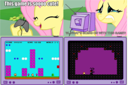 Size: 1769x1177 | Tagged: safe, fluttershy, pegasus, pony, g4, eversion, exploitable meme, female, fluttercry, gamershy, mare, meme, tv meme