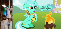 Size: 1336x652 | Tagged: safe, lyra heartstrings, human, g4, brony, cosplay, i don't like humans anymore, irl, irl human, meme, meta, photo, the burdened