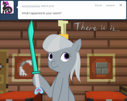 Size: 1000x800 | Tagged: safe, artist:fantasyglow, silver spoon, earth pony, pony, g4, crossover, diamond sword, female, lonely spoon, mare, minecraft, solo, sword, tumblr, weapon
