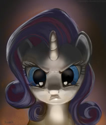 Size: 579x678 | Tagged: safe, artist:hinoraito, rarity, pony, unicorn, g4, bust, female, looking at you, serious business, serious face, solo, underlighting