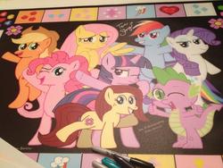 Size: 1024x768 | Tagged: safe, applejack, fluttershy, pinkie pie, rainbow dash, rarity, spike, twilight sparkle, oc, g4, mane seven