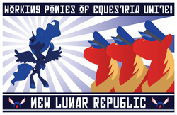 Size: 5100x3300 | Tagged: safe, artist:smashinator, big macintosh, princess luna, earth pony, pony, g4, communism, male, new lunar republic, poster, propaganda, propaganda poster, stallion