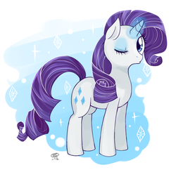 Size: 690x675 | Tagged: safe, artist:milk4ppl, rarity, pony, g4, female, glowing horn, horn, solo, wink