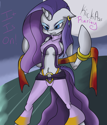 Size: 1944x2273 | Tagged: safe, artist:artsygum, rarity, anthro, g4, arm hooves, belly button, belly piercing, bellyring, breasts, clothes, female, kick-ass, midriff, piercing, solo, underboob