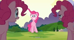 Size: 1571x863 | Tagged: safe, screencap, pinkie pie, g4, bedroom eyes, funcest, out of context, selfcest, youtube caption, youtube link