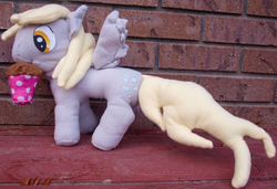 Size: 661x453 | Tagged: safe, artist:agony-roses, derpy hooves, pegasus, pony, g4, female, irl, mare, muffin, photo, plushie, solo
