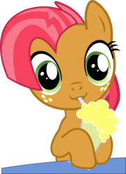Size: 1835x2528 | Tagged: safe, artist:strumfreak, babs seed, g4, bust, drinking, front view, happy, looking at you, milkshake, milkshake ponies, show accurate, simple background, smiling, solo, transparent background