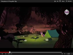 Size: 1024x768 | Tagged: dead source, safe, scootaloo, g4, season 3, sleepless in ponyville, female, filly, hub logo, scary tree, tree, youtube