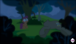 Size: 640x370 | Tagged: safe, edit, edited screencap, screencap, doctor whooves, scootaloo, time turner, headless horse, g4, sleepless in ponyville, fake, headless, hub logo, hubble, shoop, speculation