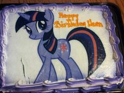 Size: 960x720 | Tagged: safe, twilight sparkle, pony, unicorn, g4, birthday cake, cake, food, happy birthday, irl, photo, side view, solo, stock vector, unicorn twilight