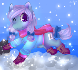 Size: 495x443 | Tagged: safe, artist:nakagoe, oc, oc only, pony, hat, snow, snowfall, solo