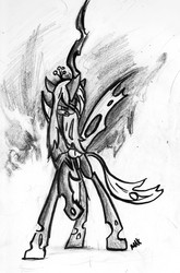 Size: 1089x1647 | Tagged: safe, artist:jump-cut, queen chrysalis, changeling, changeling queen, g4, crown, female, jewelry, regalia, sketch, solo