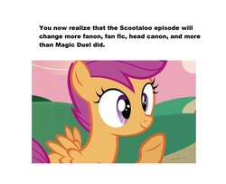 Size: 804x652 | Tagged: safe, scootaloo, pegasus, pony, g4, fanon, hilarious in hindsight, meta, obvious troll, op was wrong, text
