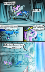 Size: 1200x1928 | Tagged: safe, artist:bonaxor, king sombra, princess celestia, princess luna, comic:corruption, g4, comic