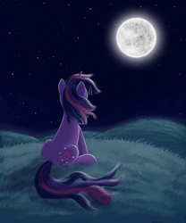 Size: 1347x1616 | Tagged: safe, artist:formis, twilight sparkle, pony, unicorn, g4, female, moon, solo