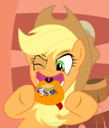 Size: 854x1000 | Tagged: safe, artist:trowelhands, applejack, rarity, pony, g4, imminent vore, micro, s'mores