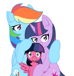 Size: 1280x1315 | Tagged: safe, artist:jake heritagu, rainbow dash, twilight sparkle, oc, pony, g4, family, female, lesbian, magical lesbian spawn, mama twilight, offspring, parent:rainbow dash, parent:twilight sparkle, parents:twidash, ship:twidash