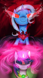 Size: 1024x1865 | Tagged: safe, artist:erovoid, trixie, twilight sparkle, g4, magic duel, alicorn amulet