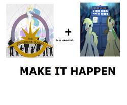 Size: 1080x894 | Tagged: safe, artist:jitterbugjive, derpy hooves, doctor whooves, time turner, pegasus, pony, doctor whooves and assistant, fanfic:the conversion bureau, g4, all caps, crossover, doctor who, exploitable meme, fanfic, female, make it happen, mare, meme, meta, the conversion bureau, the doctor