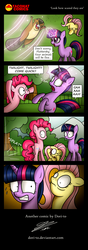 Size: 1403x3996 | Tagged: safe, artist:dori-to, pinkie pie, twilight sparkle, beaver, earth pony, pony, unicorn, g4, magic duel, butt, comic, female, implied death, magic, mare, plot