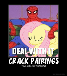 Size: 500x566 | Tagged: safe, fluttershy, g4, 60s spider-man, crack shipping, demotivational poster, image macro, male, meme, shipping, spider-man