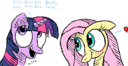 Size: 1288x665 | Tagged: safe, artist:thecrackerbrony, fluttershy, twilight sparkle, g4, female, floppy ears, lesbian, ship:twishy, shipping