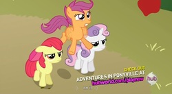Size: 1575x863 | Tagged: safe, screencap, apple bloom, scootaloo, sweetie belle, g4, one bad apple, youtube caption, youtube link