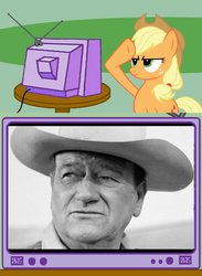 Size: 438x600 | Tagged: safe, applejack, human, pony, g4, exploitable meme, irl, irl human, john wayne, meme, photo, rainbow dash salutes, salute, tv meme