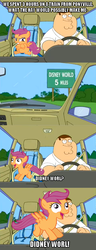 Size: 474x1238 | Tagged: safe, scootaloo, human, pegasus, g4, booster seat, car, crossover, didney worl, family guy, female, filly, male, peter griffin, road