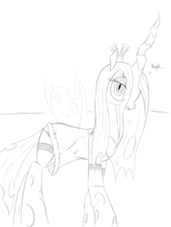 Size: 600x800 | Tagged: safe, artist:twily, queen chrysalis, g4, clothes, pajamas, sketch