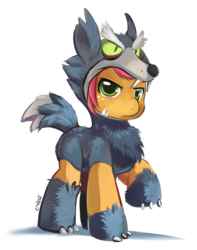 Size: 633x804 | Tagged: safe, artist:ende26, babs seed, earth pony, pony, g4, adorababs, animal costume, badass, badass adorable, big babs wolf, clothes, costume, cute, ende will be the end of us, female, freckles, simple background, solo, transparent background, wolf costume