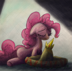 Size: 1024x1000 | Tagged: safe, artist:hewison, pinkie pie, g4, crown, king sombrero, sad, solo, sombrero