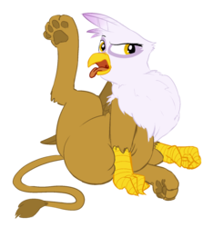 Size: 1479x1579 | Tagged: safe, artist:lowkey, gilda, griffon, g4, behaving like a cat, catbird, chest fluff, chubby, fat, female, fluffy, frown, gildough, glare, griffons doing cat things, licking, open mouth, paw pads, raised eyebrow, simple background, solo, tongue out, transparent background