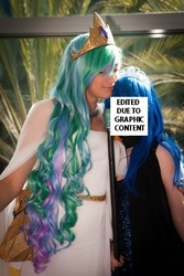 Size: 300x450 | Tagged: safe, princess celestia, princess luna, human, g4, censored, cosplay, irl, irl human, photo