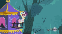 Size: 576x324 | Tagged: safe, screencap, rarity, sweetie belle, pony, unicorn, g4, season 3, sleepless in ponyville, animated, camping outfit, female, filly, foal, gif, horn, hub logo, mare, tent