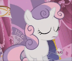 Size: 420x361 | Tagged: safe, screencap, sweetie belle, g4, sleepless in ponyville, :c, animated, female, hub logo, pouting, sweetie frown