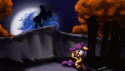 Size: 2000x1125 | Tagged: safe, artist:esuka, princess luna, scootaloo, g4, sleepless in ponyville, dream walker luna