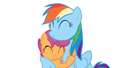 Size: 900x505 | Tagged: safe, artist:rainbow-cache, rainbow dash, scootaloo, g4, sleepless in ponyville, hug, scootalove, simple background, transparent background, vector, winghug