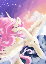 Size: 1071x1500 | Tagged: safe, artist:my-magic-dream, princess celestia, alicorn, pony, g4, crying, female, flying, pink-mane celestia, solo