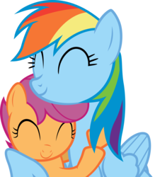 Size: 7316x8348 | Tagged: safe, artist:rainbowplasma, rainbow dash, scootaloo, pegasus, pony, g4, season 3, sleepless in ponyville, absurd resolution, eyes closed, hug, scootalove, simple background, transparent background, vector