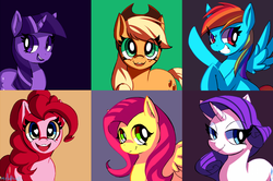 Size: 1497x996 | Tagged: safe, artist:mewball, applejack, fluttershy, pinkie pie, rainbow dash, rarity, twilight sparkle, g4, mane six