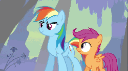Size: 672x378 | Tagged: safe, screencap, rainbow dash, scootaloo, pegasus, pony, g4, sleepless in ponyville, animated, cute, eyes closed, female, filly, foal, folded wings, gif, heartwarming, hug, mare, scootalove, spread wings, wings