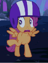 Size: 303x393 | Tagged: safe, screencap, scootaloo, g4, sleepless in ponyville, animated, female, freakout, panic, solo