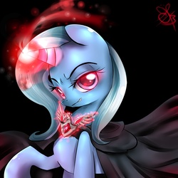Size: 1400x1400 | Tagged: safe, artist:daughter-of-fantasy, trixie, g4, alicorn amulet, glowing eyes