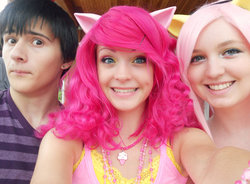 Size: 900x664 | Tagged: safe, artist:ericameow, fluttershy, pinkie pie, human, g4, cosplay, irl, irl human, photo, steve