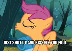 Size: 989x705 | Tagged: safe, scootaloo, g4, sleepless in ponyville, image macro, kissing